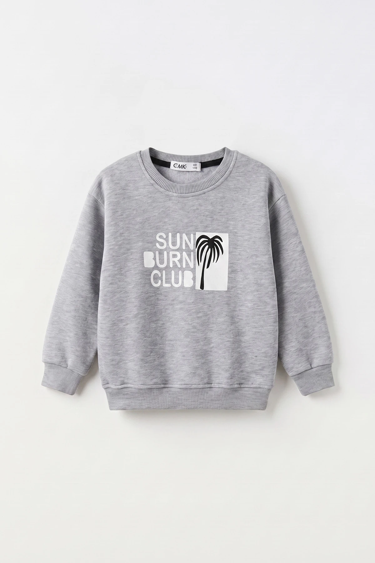 Gri (3-12 Yaş)Palmiye Baskılı 3 İp Şardonlu Erkek Çocuk Sweatshirt 484130