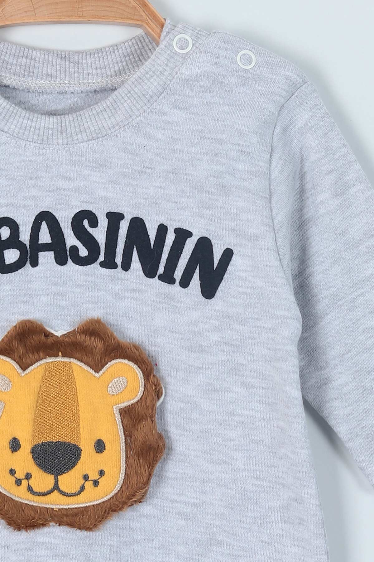 Gri (3-15 Ay) Aslan Figürlü Babasının Aslanı Baskılı Erkek Çocuk Tulum 216766
