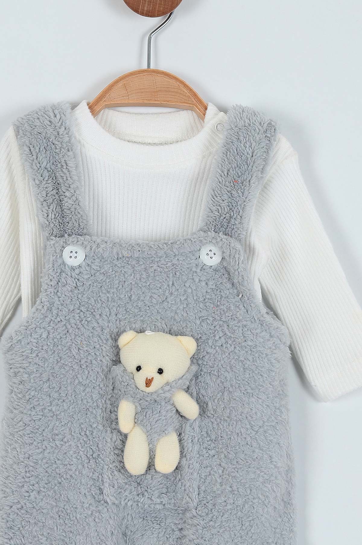 Gri (3-15 Ay) Ayı Oyuncaklı Welsoft İkili Erkek Bebe Salopet 220534