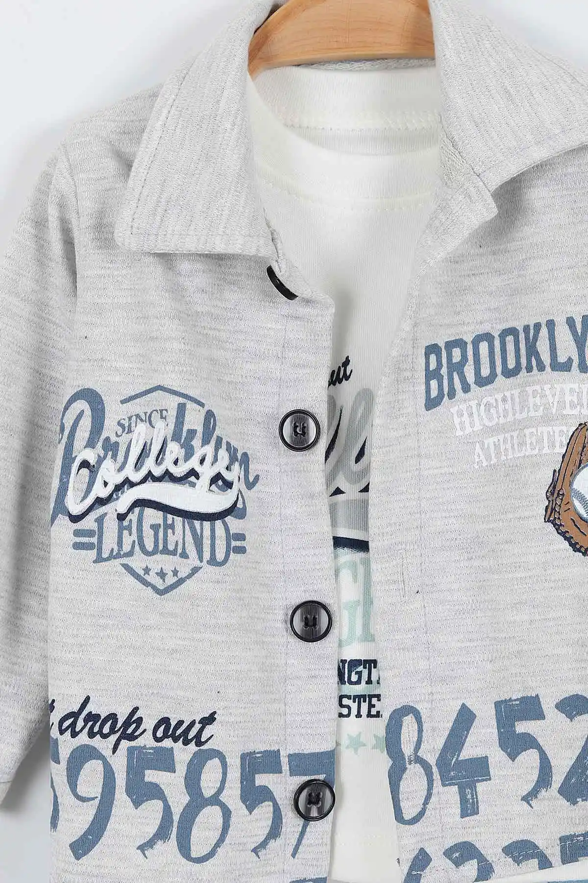 Gri (3-18 Ay) Brooklyn Legend Baskılı 3'lü Erkek Bebek Takım 340634