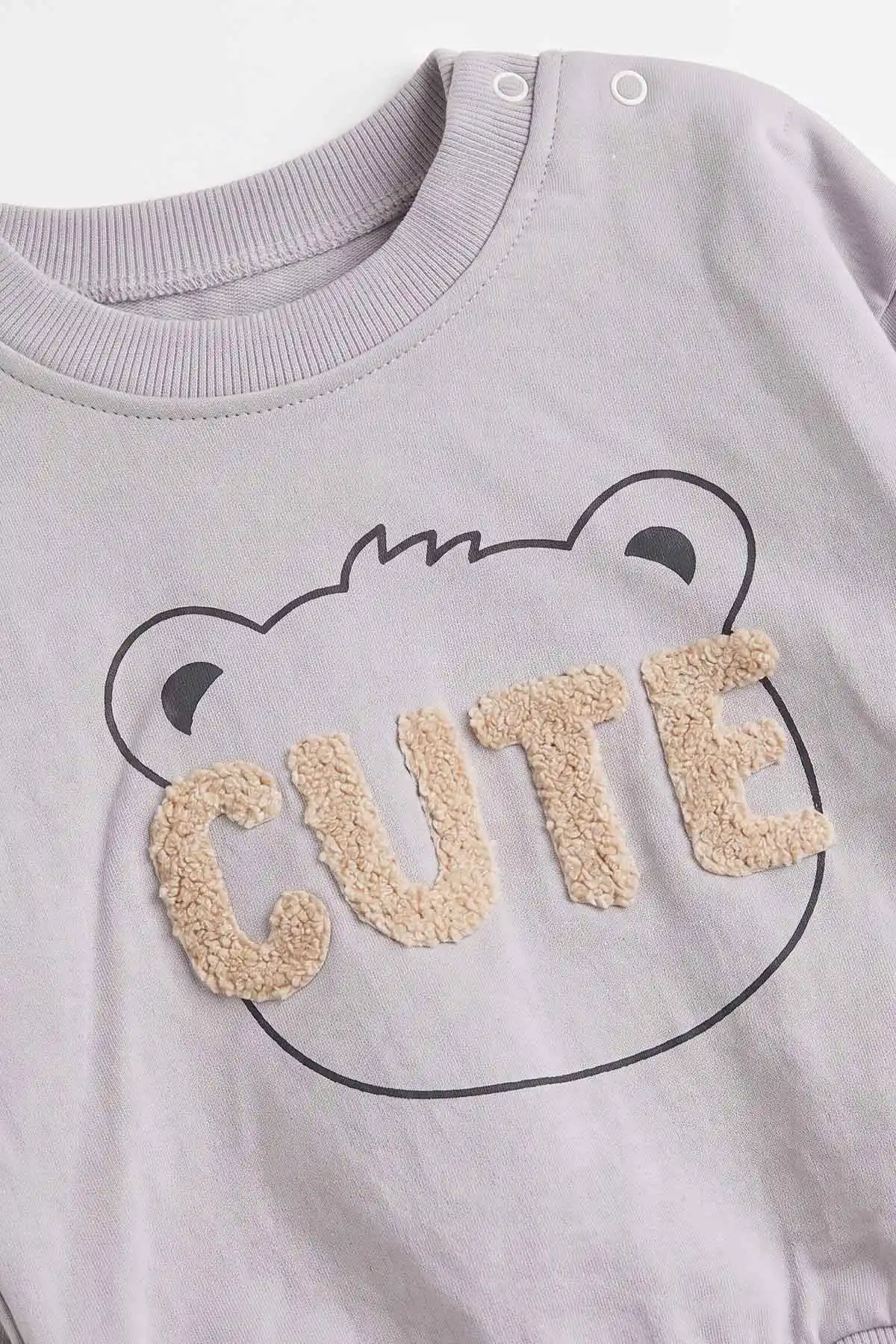 Gri (3-24 Ay) Cute Nakışlı 2 İp Erkek Bebek Mevsimlik Takım 482181