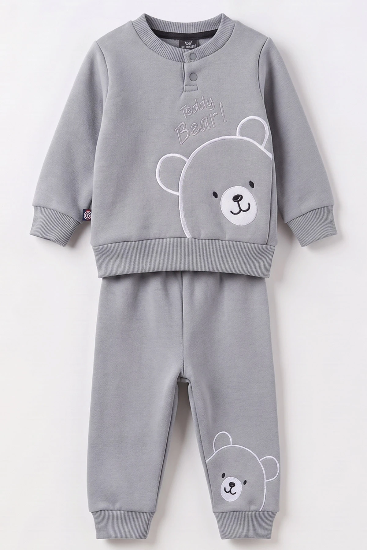 Gri (3-24 Ay) Teddy Bear  Nakışlı  3 İp Şardonlu Erkek Bebek Kışlık Takım 495598