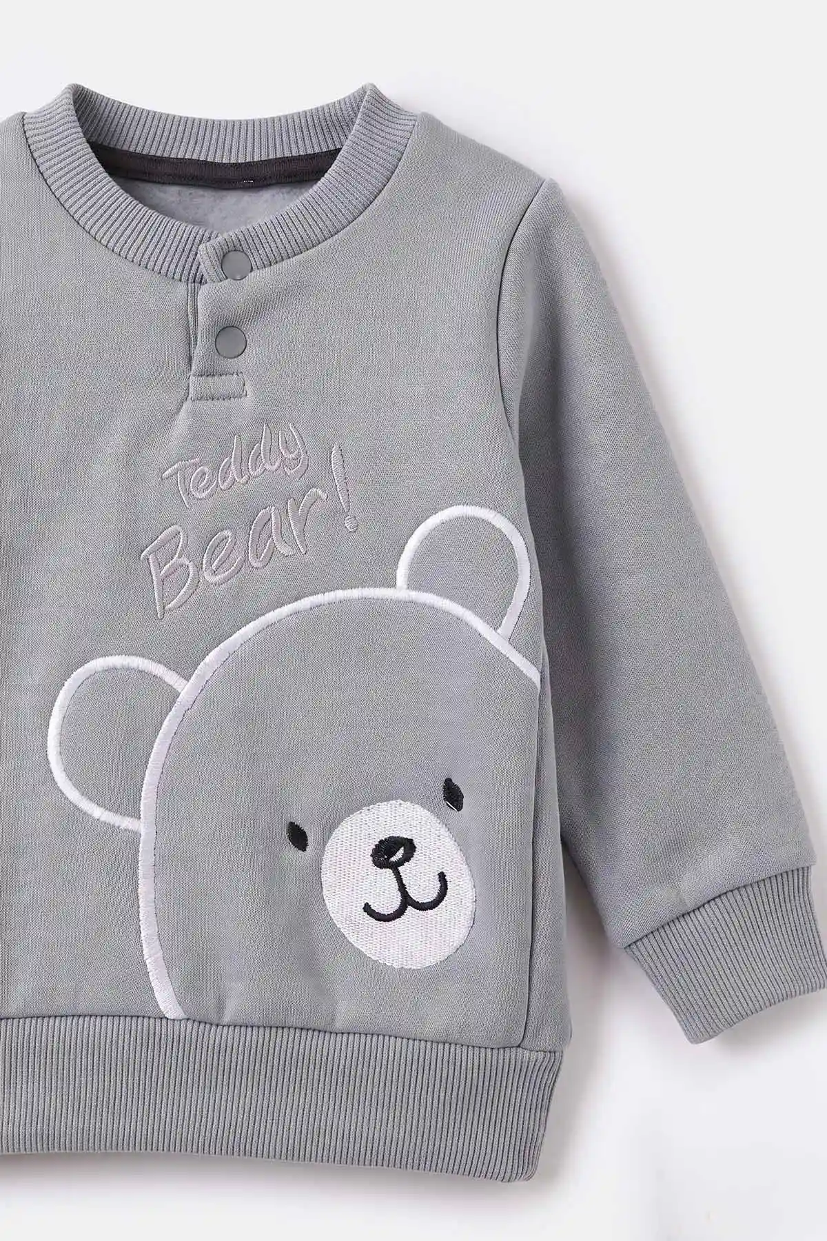 Gri (3-24 Ay) Teddy Bear  Nakışlı  3 İp Şardonlu Erkek Bebek Kışlık Takım 495598