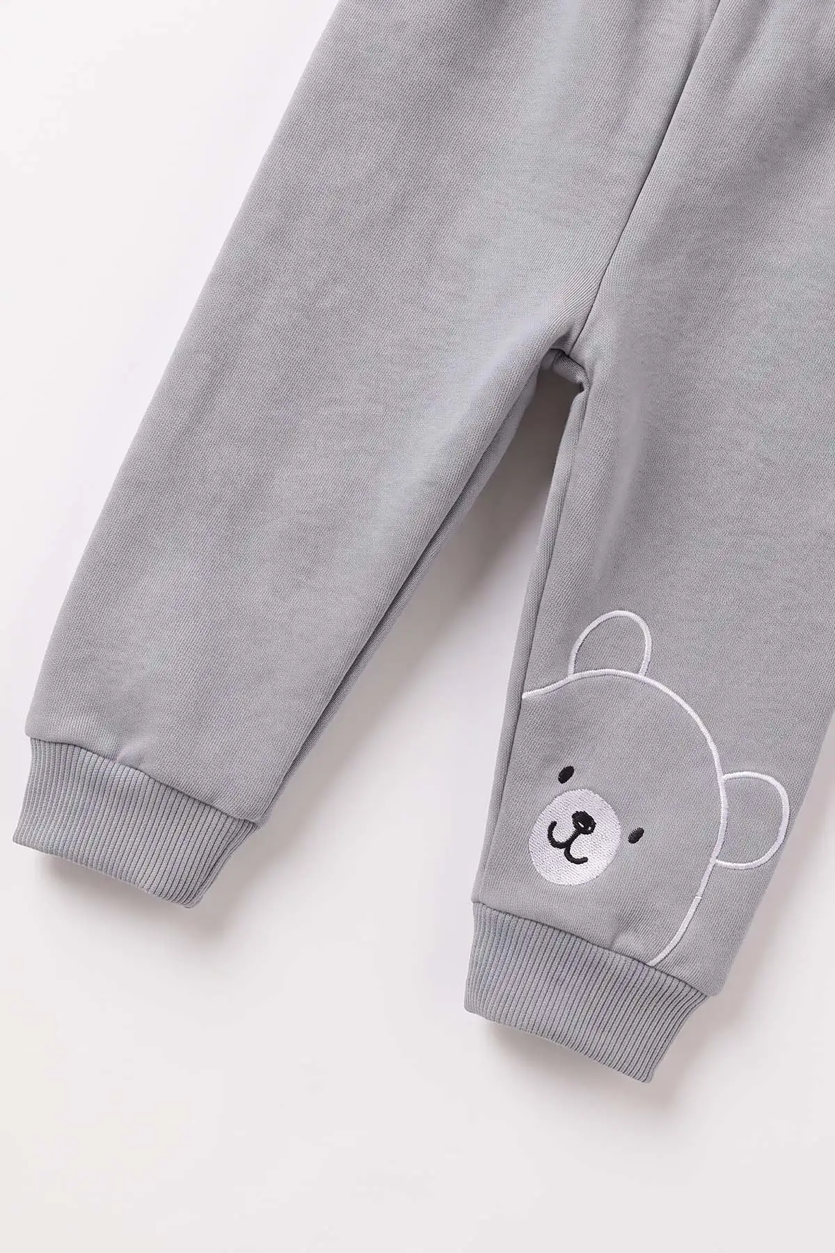 Gri (3-24 Ay) Teddy Bear  Nakışlı  3 İp Şardonlu Erkek Bebek Kışlık Takım 495598