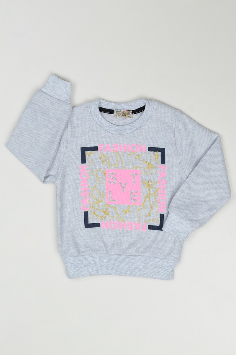 Gri (3-7 Yaş) Fashion Baskılı Kız Çocuk Sweatshirt 84808