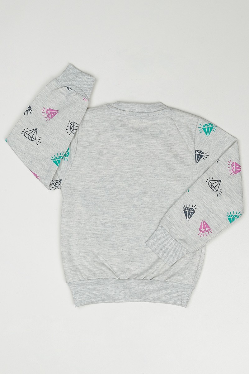 Gri (3-7 Yaş) Give Baskılı Kız Çocuk Sweatshirt 90350