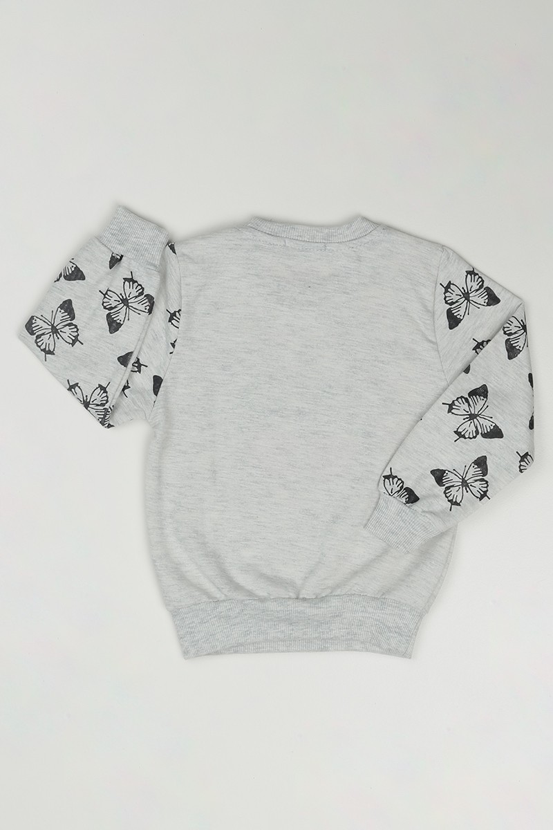 Gri (3-12 Yaş) Kelebek Baskılı Kız Çocuk Sweatshirt 84892