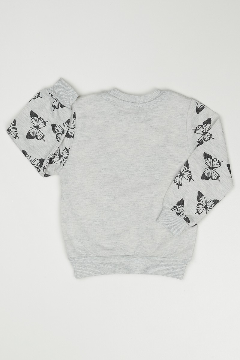 Gri (3-7 Yaş) Kelebek Baskılı Kız Çocuk SweatShirt 90355