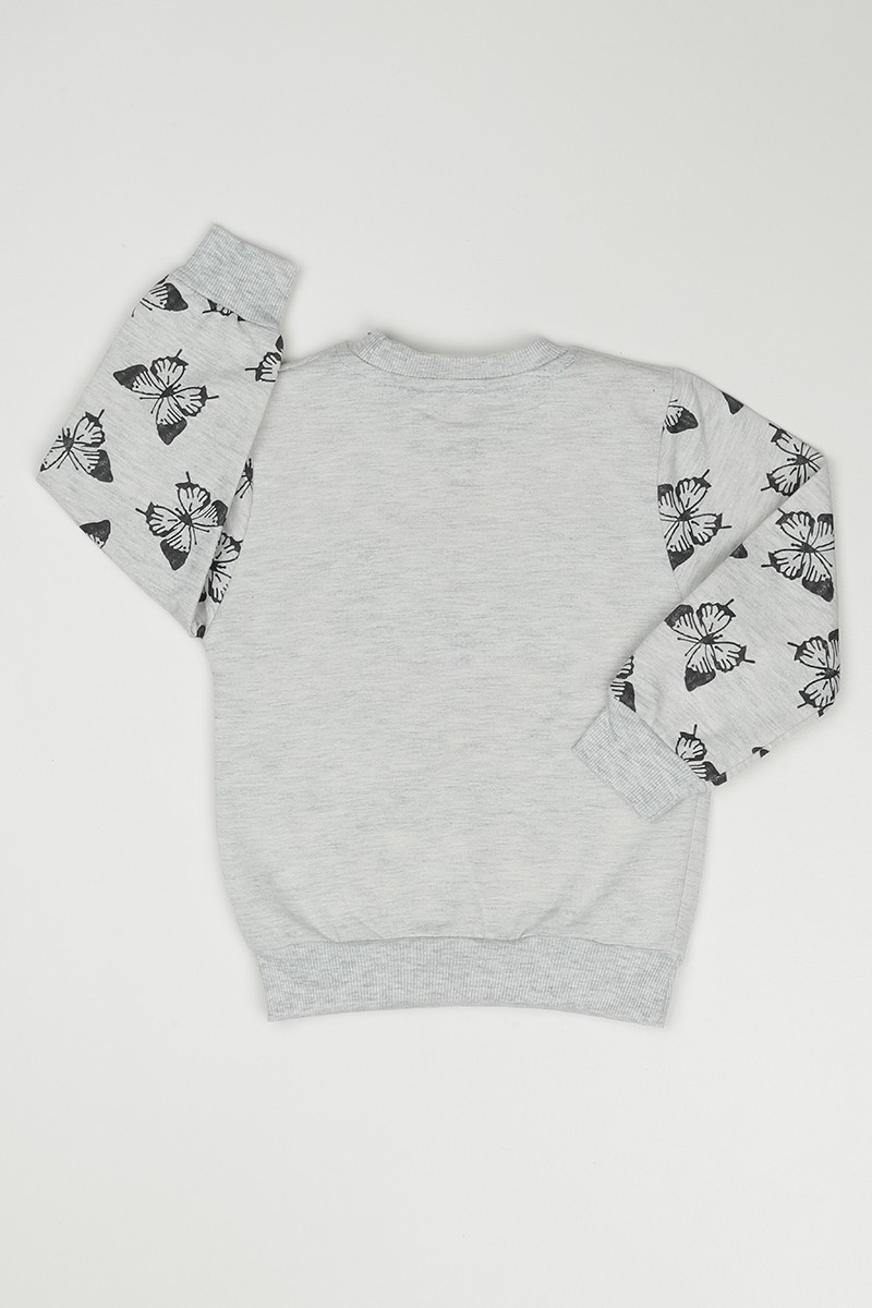 Gri (3-7 Yaş) Kelebek Baskılı Kız Çocuk Sweatshirt 90861