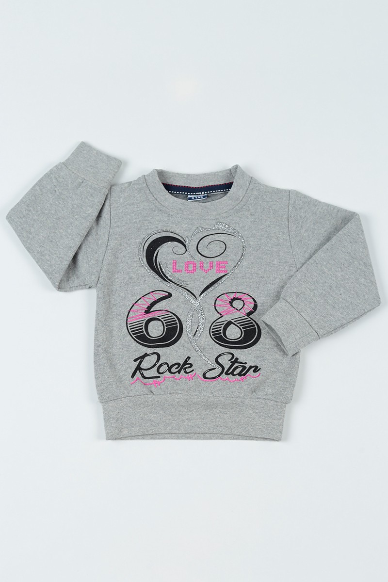 Gri (3-7 Yaş) Love Baskılı Kız Çocuk Sweatshirt 92590