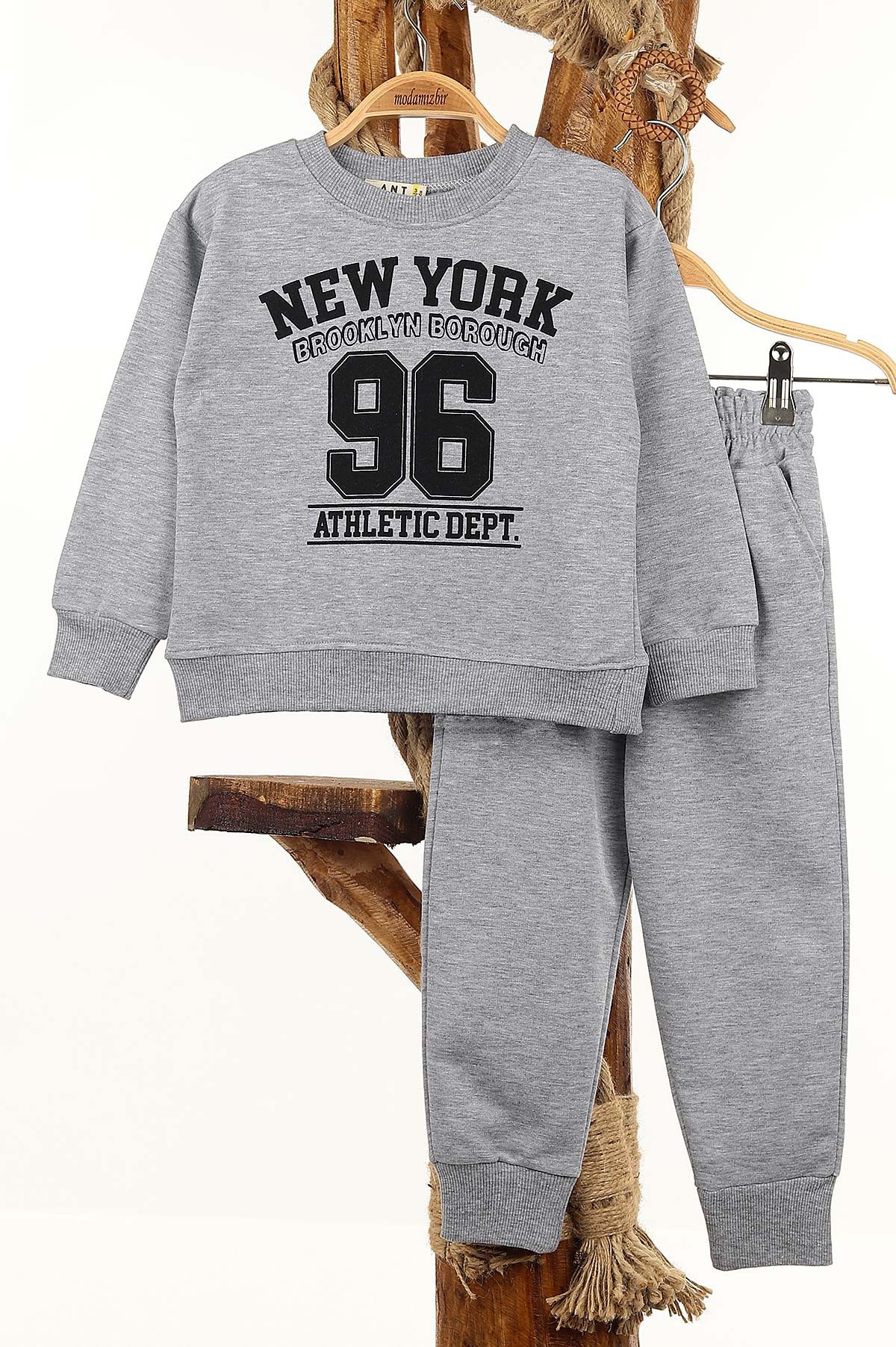 Gri (3-7 Yaş) Newyork Brooklyn Baskılı iki İp Erkek Çocuk Takım 147827