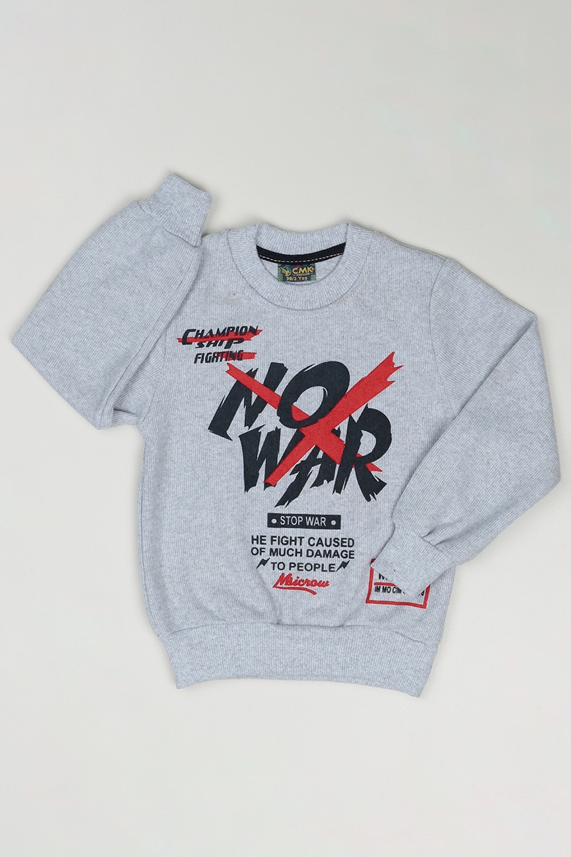 Gri (3-7 Yaş) No War Baskılı Erkek Çocuk Sweatshirt 84754
