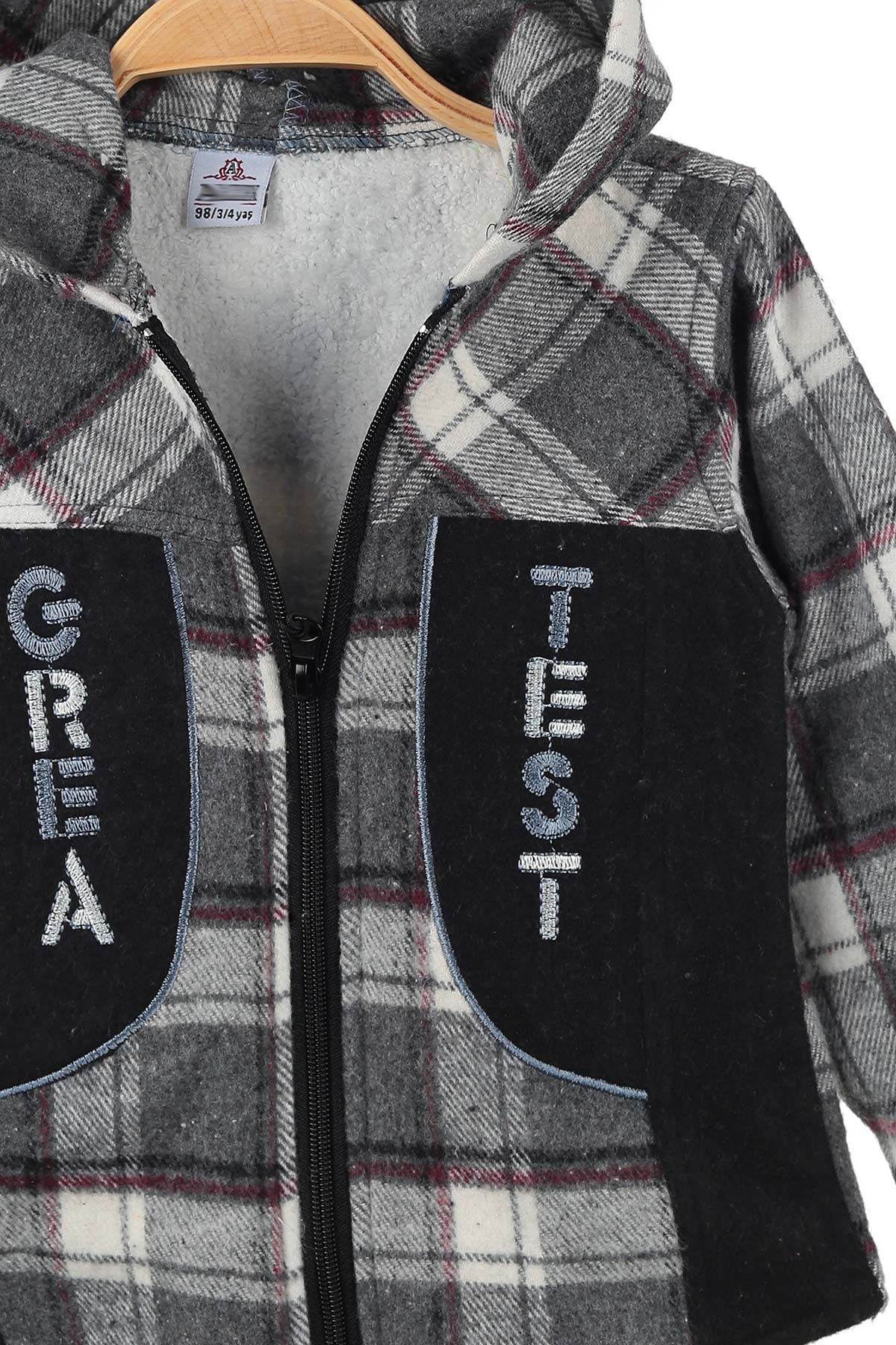 Gri (3-7/8-12 Yaş) Grea Test Nakışlı Kapüşonlu Fermuarlı Erkek Çocuk Hırka 143439