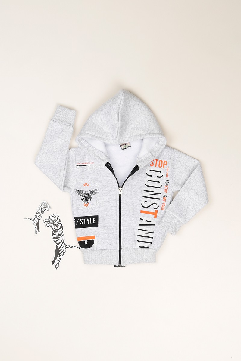 Gri (3-7Yaş)Fermuarlı Şardonlu Erkek Çocuk Sweat 82319