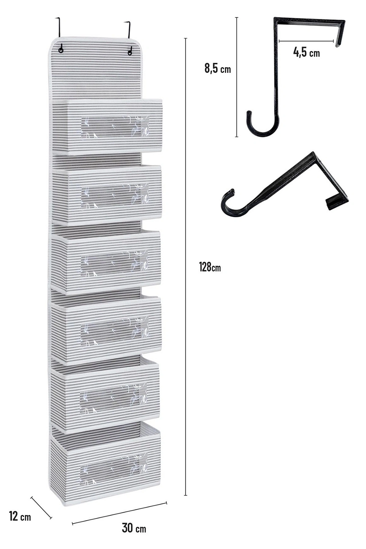 Gri 30x12x128 Cm Kapı Arkası Asılır 6 Katlı Düzenleyici-Organizer 399093