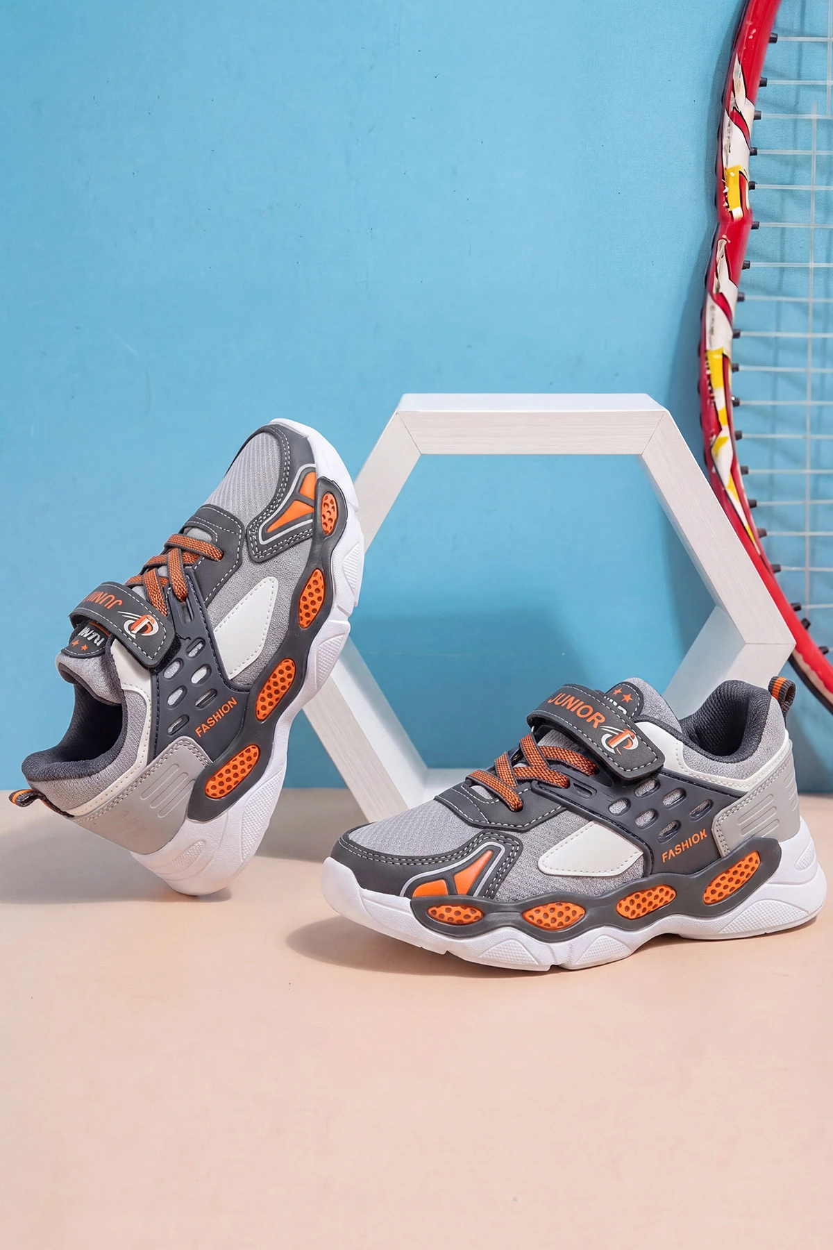 Gri ( 31 - 35 ) Cırt Bantlı Bağcıklı Erkek Çocuk Spor Ayakkabı 465350