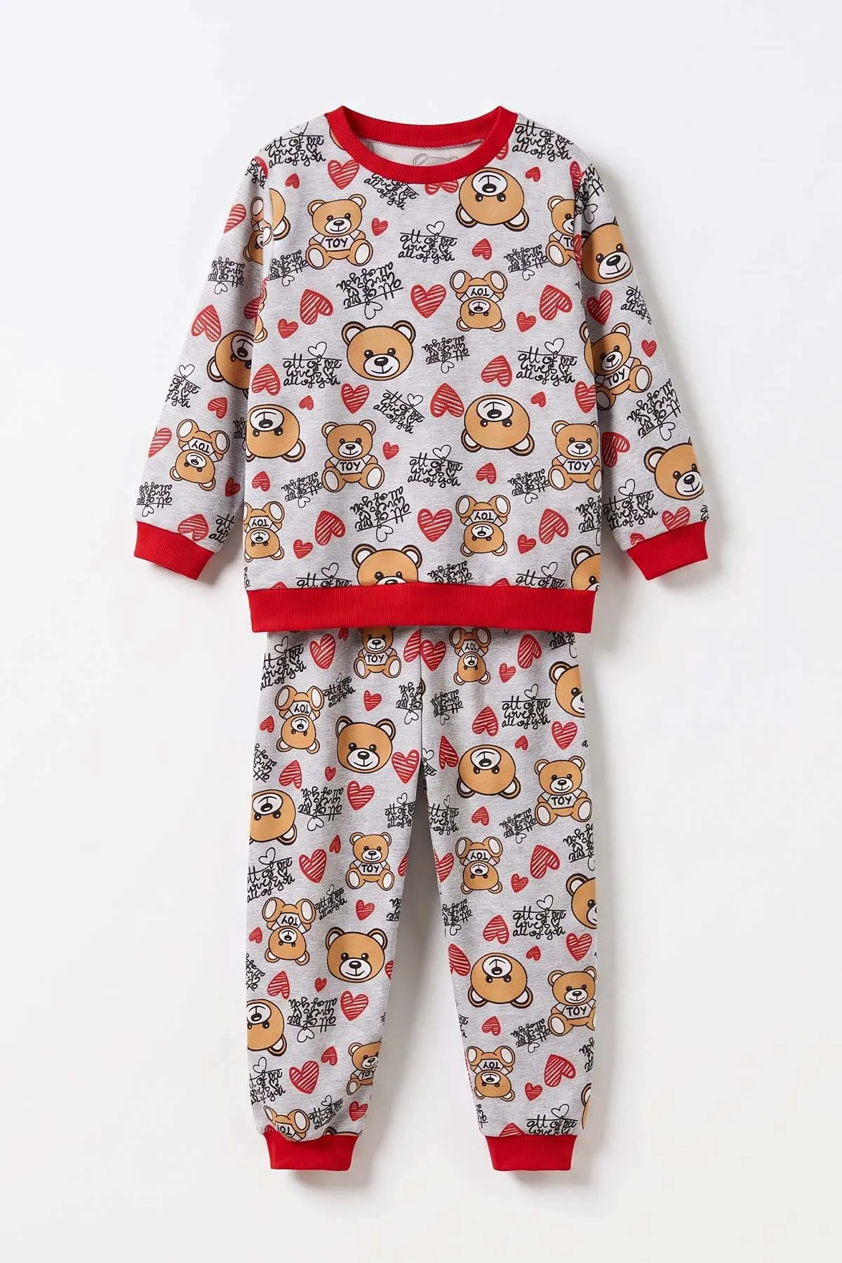 Gri (4-10 Yaş) Desenli 2 İp Kız  Çocuk Pijama Takım 483342