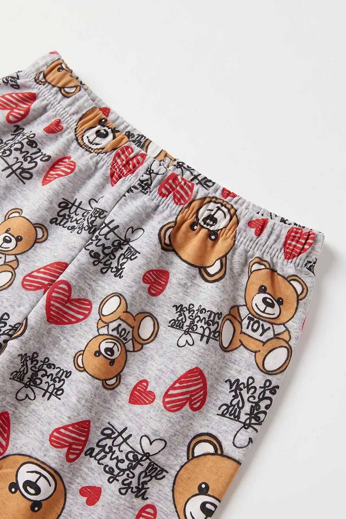 Gri (4-10 Yaş) Desenli 2 İp Kız  Çocuk Pijama Takım 483342