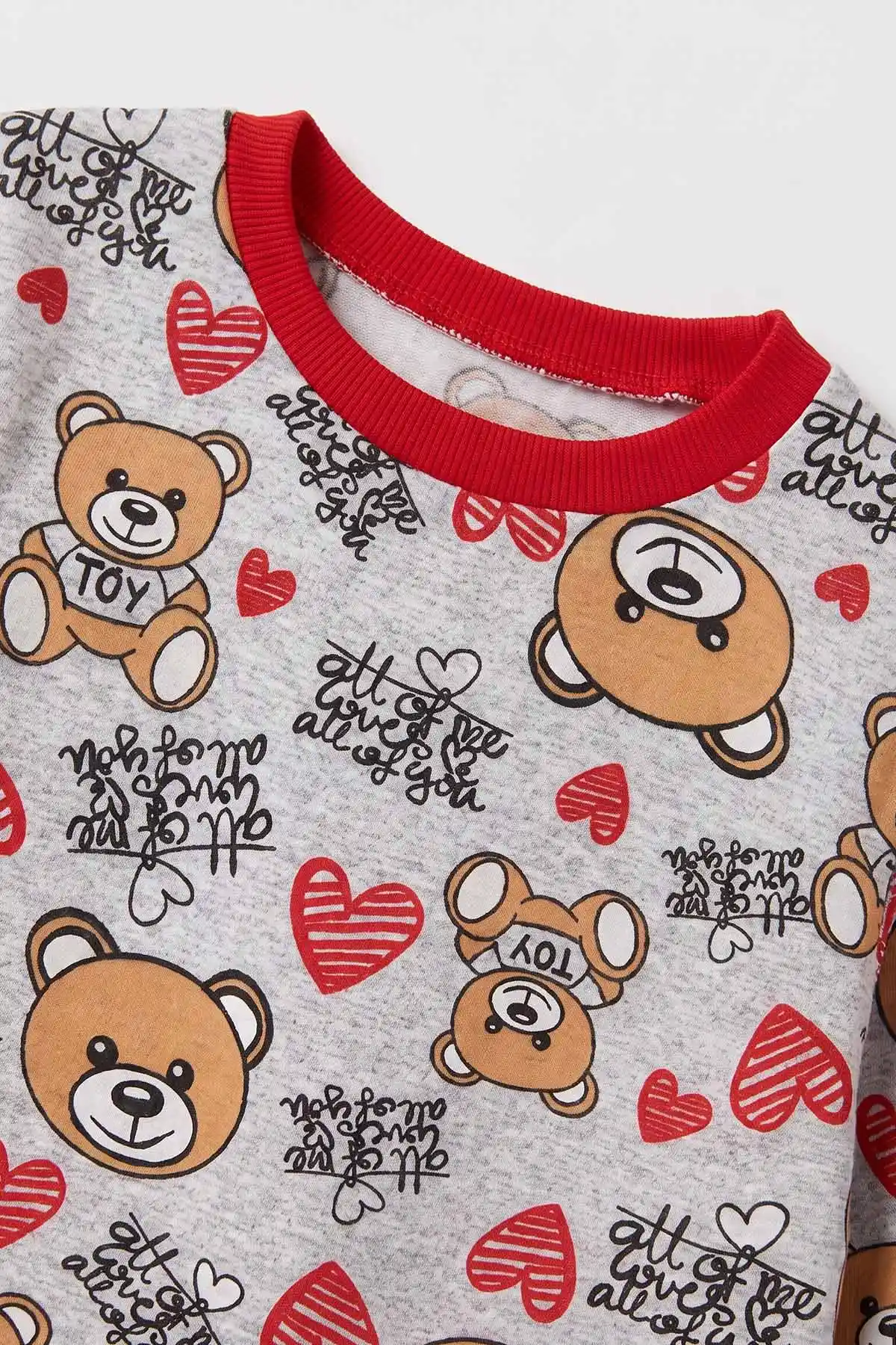 Gri (4-10 Yaş) Desenli 2 İp Kız  Çocuk Pijama Takım 483342