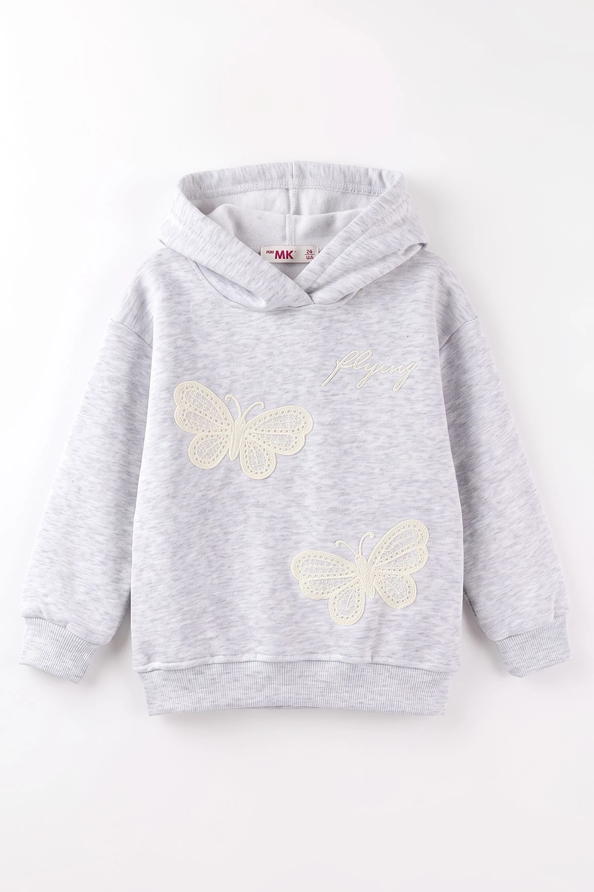 Gri (4-12 Yaş) Kelebek Süzene Nakışlı İçi Şardonlu Kız Çocuk Sweatshirt 495877