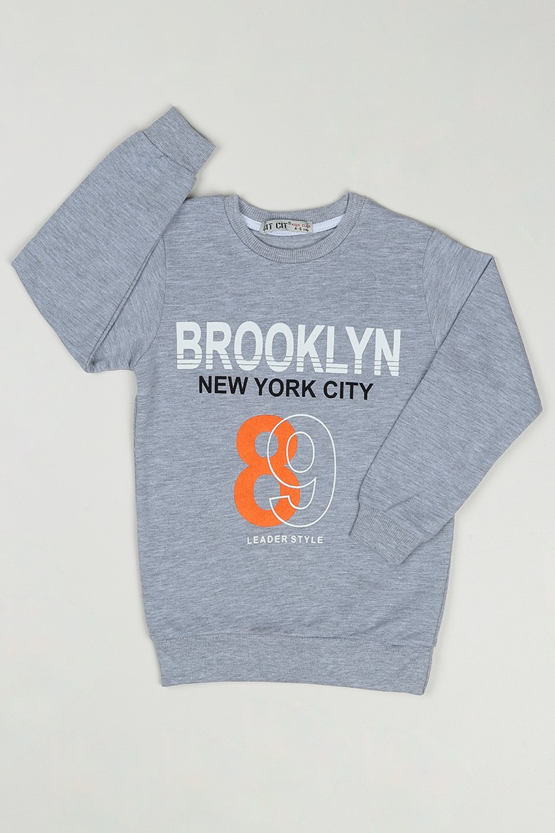 Gri (4-8 Yaş) Brookyln Baskılı Erkek Çocuk Sweatshirt 88938