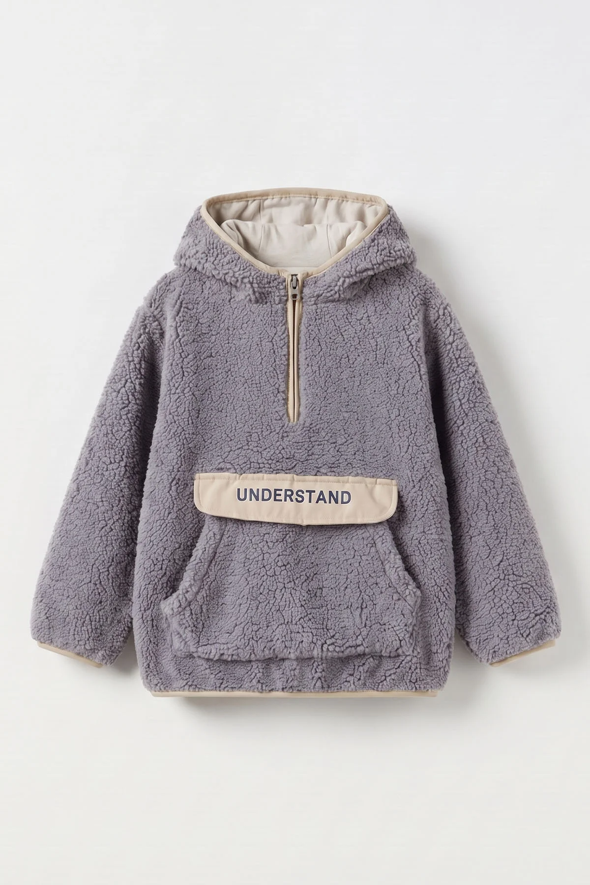 Gri (1-8 Yaş) Understand Nakışlı Kapüşonlu Kanguru Cepli Yardım Fermuarlı Kuzu Erkek Çocuk Sweatshirt 496325