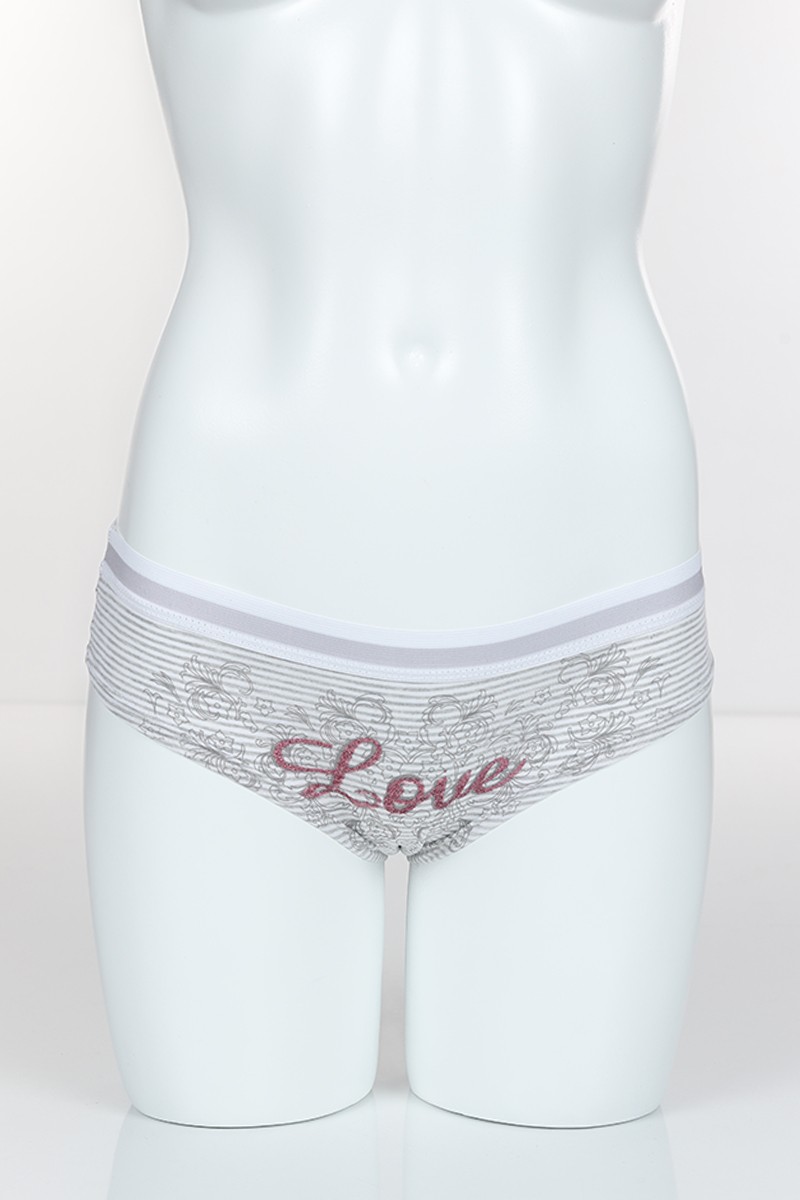 Gri 4318 Hıpboxer Love Baskılı Çizgili Kumaş Külot 101773