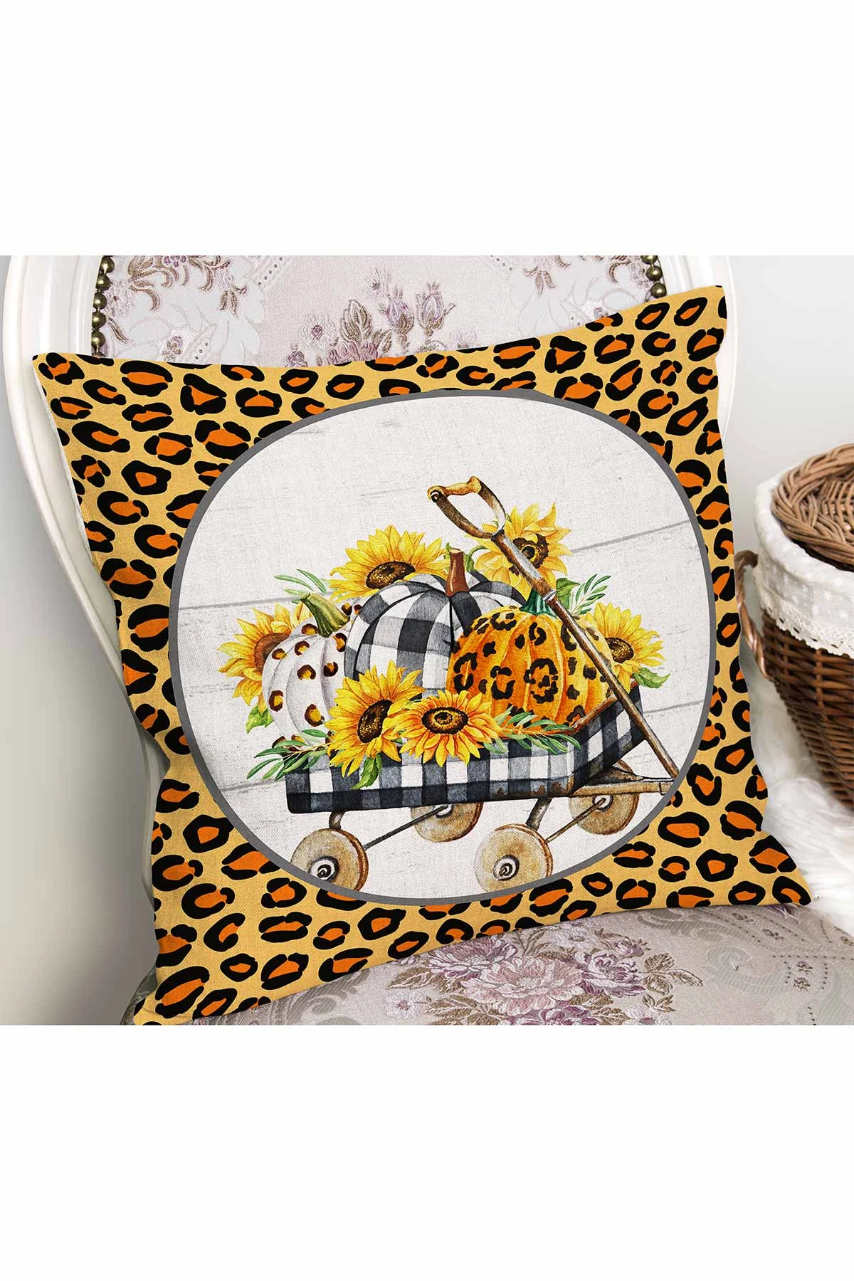Sarı 43x43 Dijital Baskılı Fermuarlı Modern Kırlent Kılıfı 272754
