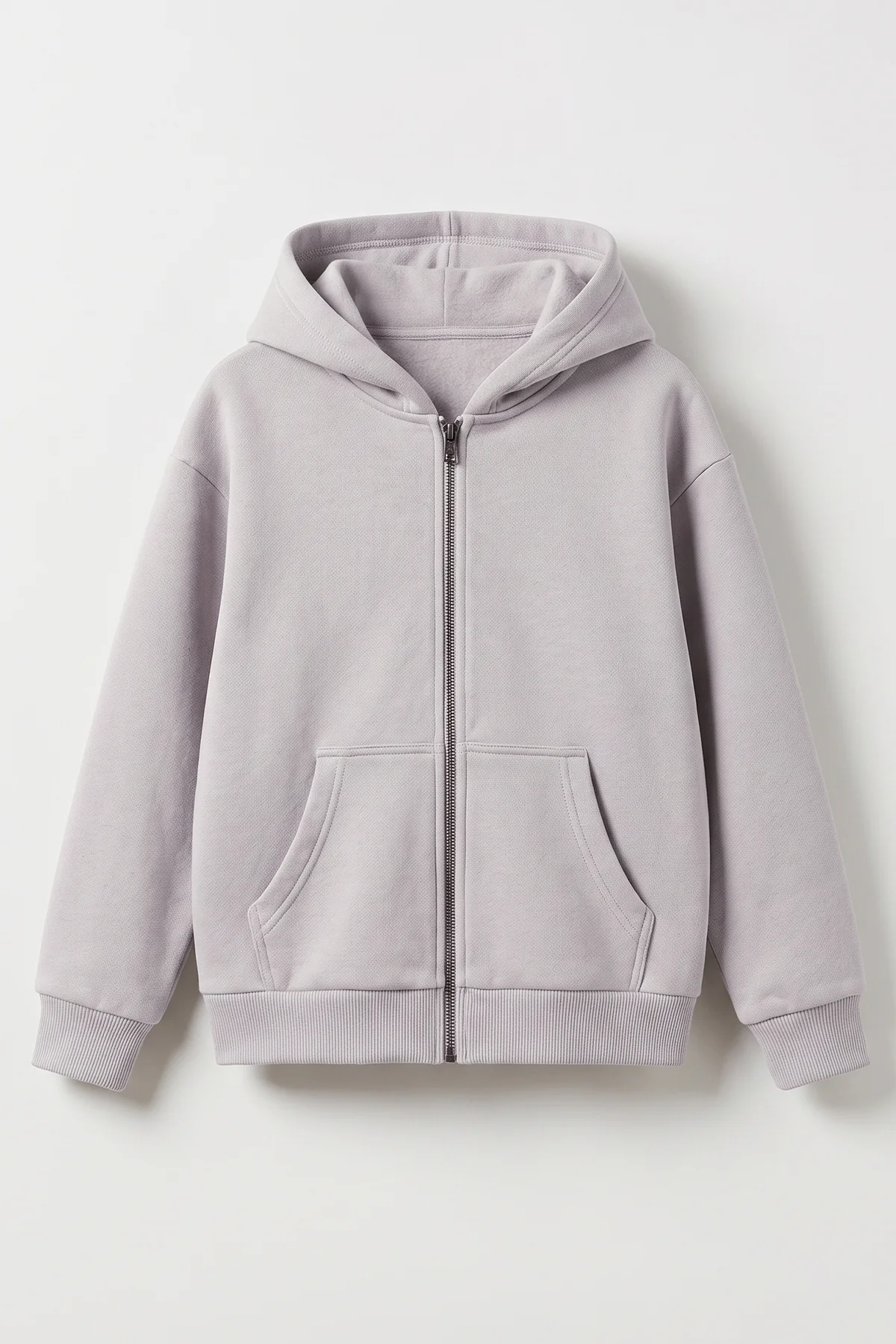 Gri (5-12 Yaş) Baskısız Fermuarlı Kapüşonlu 3 ip Şardonlu Erkek Çocuk Sweatshirt 483577