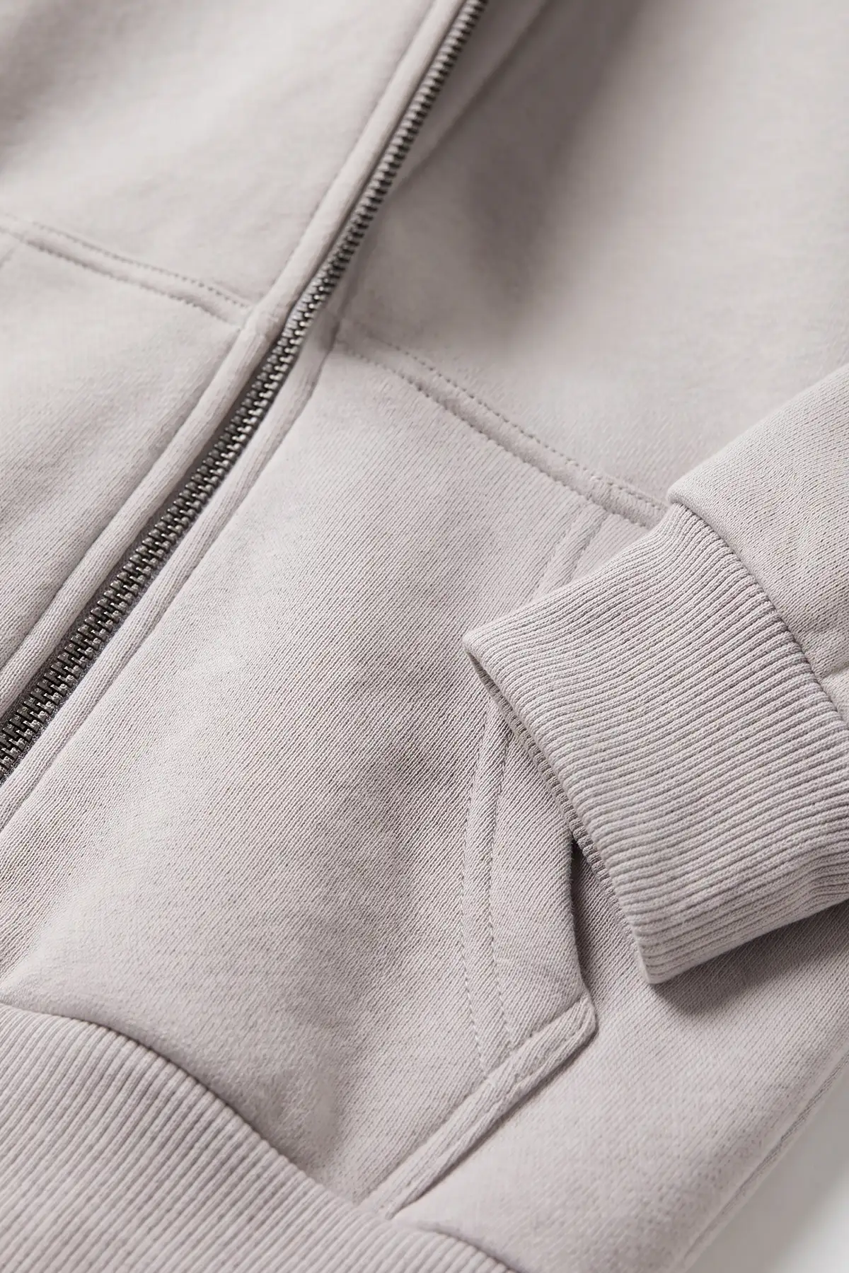 Gri (5-12 Yaş) Baskısız Fermuarlı Kapüşonlu 3 ip Şardonlu Erkek Çocuk Sweatshirt 483577