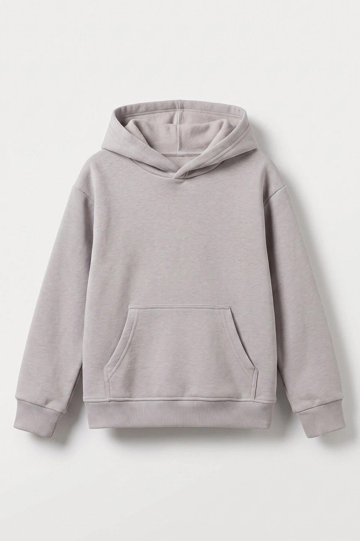Gri (5-12 Yaş) Baskısız Kapüşonlu 3 İp Şardonlu Erkek Çocuk Sweatshirt 481764