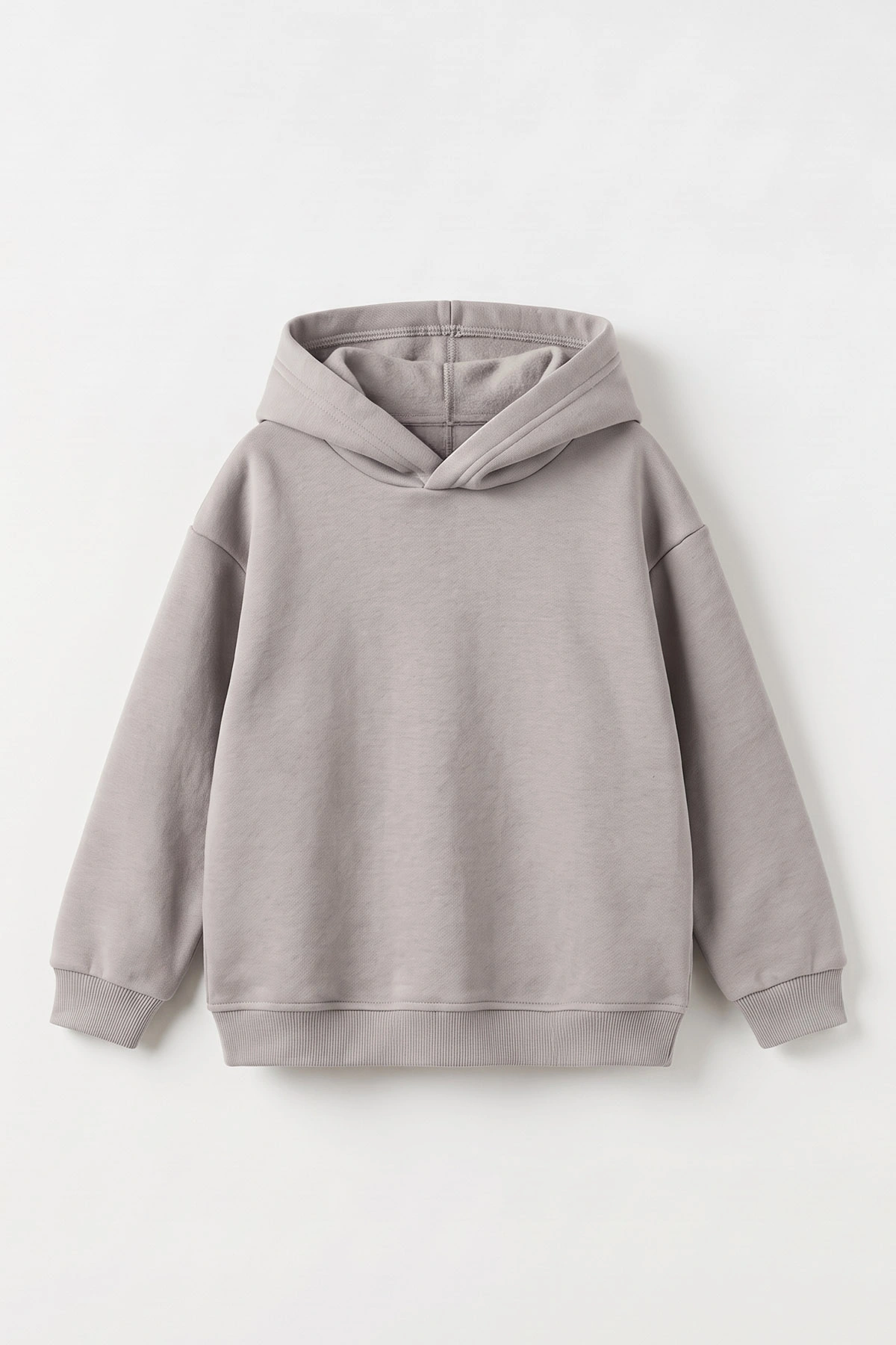 Gri (5-12 Yaş)Kapüşonlu Baskısız Üç İp Şardonlu Erkek Çocuk Sweatshirt 492186