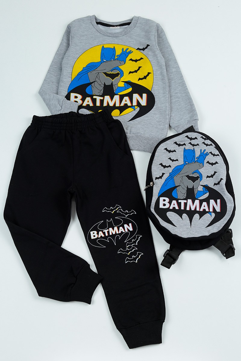 Gri (5-8 Yaş) Batman Baskılı Çantalı Erkek Çocuk Takım 96698