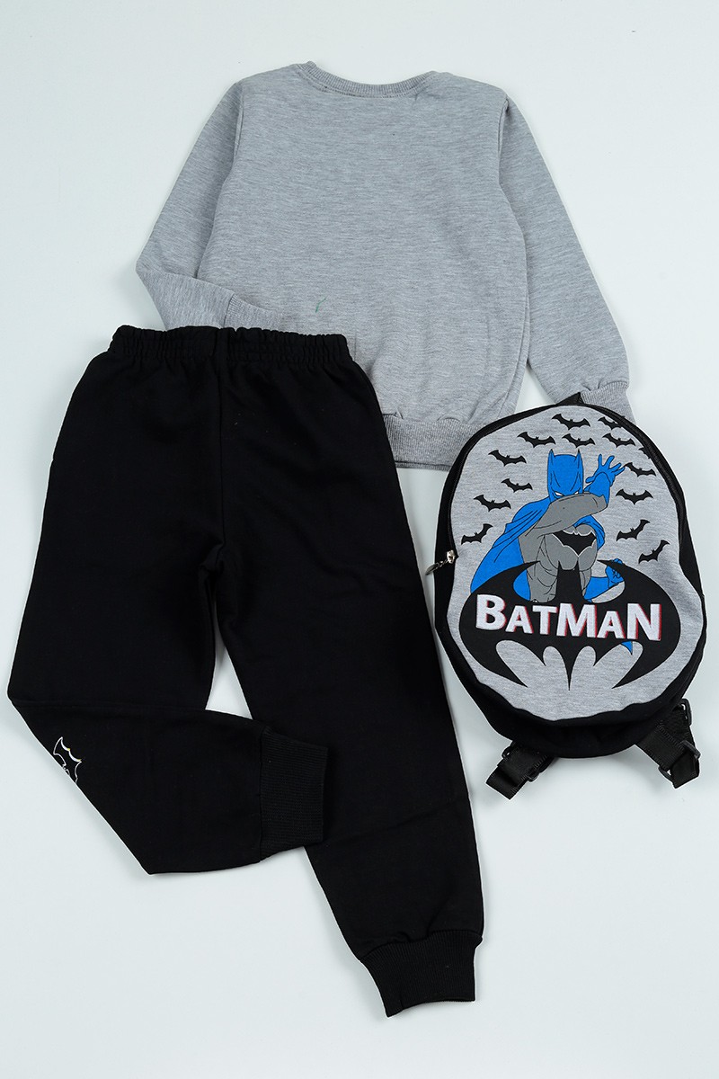 Gri (5-8 Yaş) Batman Baskılı Çantalı Erkek Çocuk Takım 96698