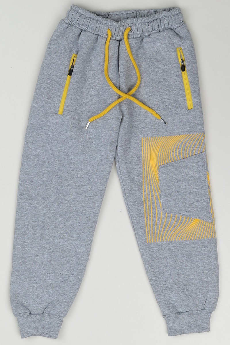 Gri (5-8 Yaş) Cep Fermuarlı Nakışlı Kız Çocuk Eşofman 87589