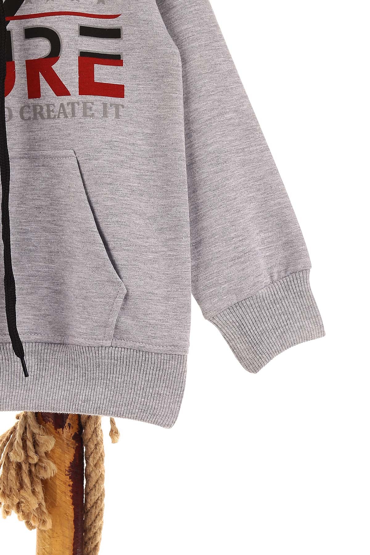 Gri (5-8 Yaş) Future Baskılı Kapüşonlu Erkek Çocuk Sweat 152711