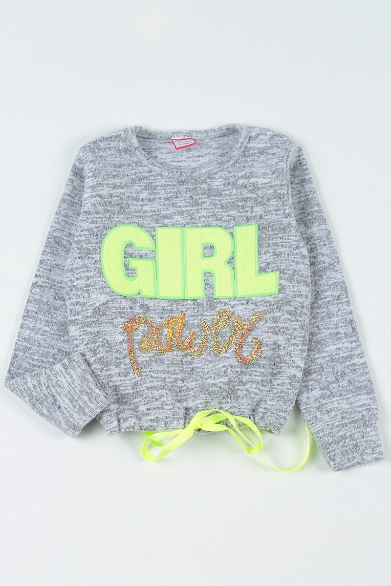 Gri (5-8 Yaş) Girl Baskılı Dışı Yumoş Kız Çocuk Sweatshirt 92815
