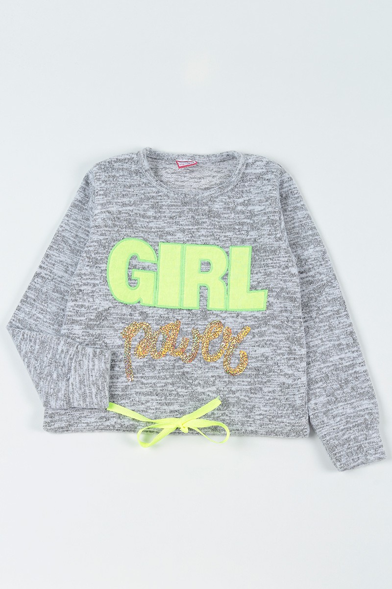 Gri (5-8 Yaş) Girl Baskılı Dışı Yumoş Kız Çocuk Sweatshirt 92815