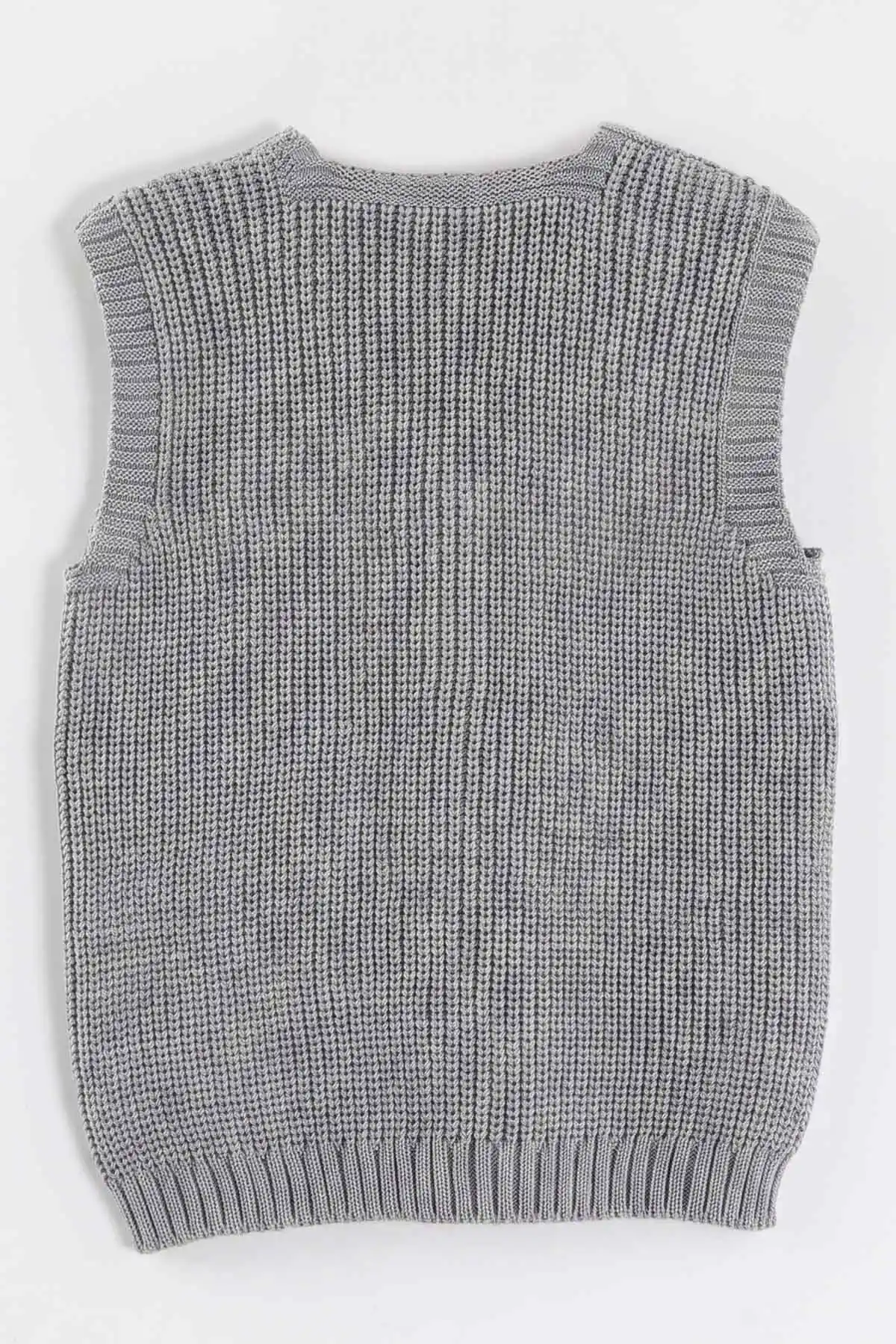 Gri (5-8 Yaş) Pullu Çiçek Motifli Triko Selanik Kız Çocuk Yelek 474276
