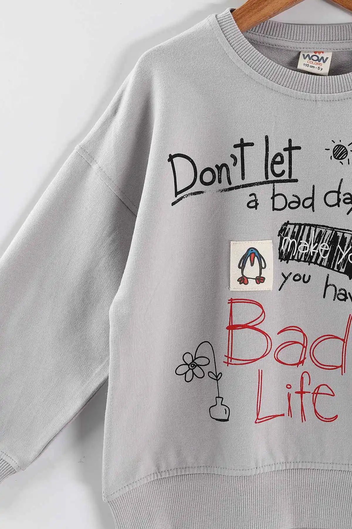 Gri (5-8 Yaş)Bad Life Baskılı Kız Çocuk Sweatshirt 432936