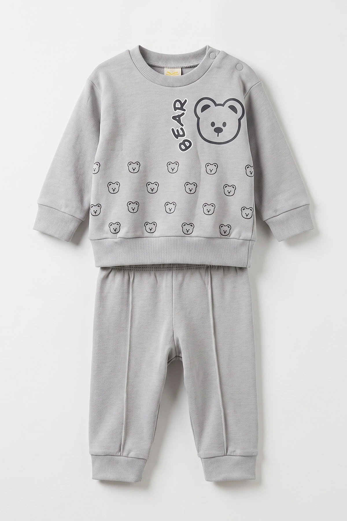 Gri (6-18 Ay)Bear Baskılı Çıtçıtlı Çimalı Erkeke Bebek Takım 477417