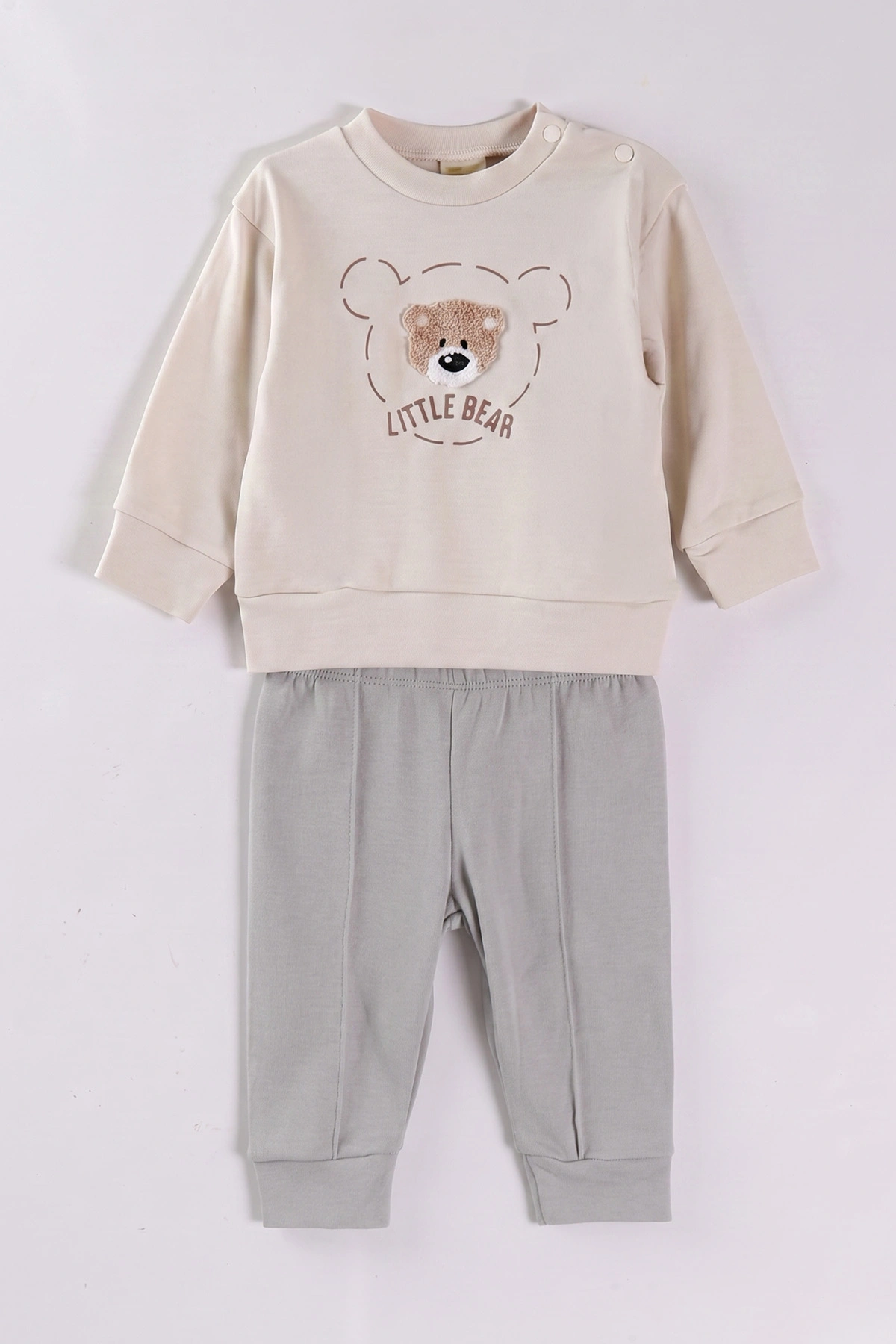 Gri (6-18 Ay)Bear Süzene Nakışlı Çıtçıtlı Çimalı Erkek Bebek Takım 477309