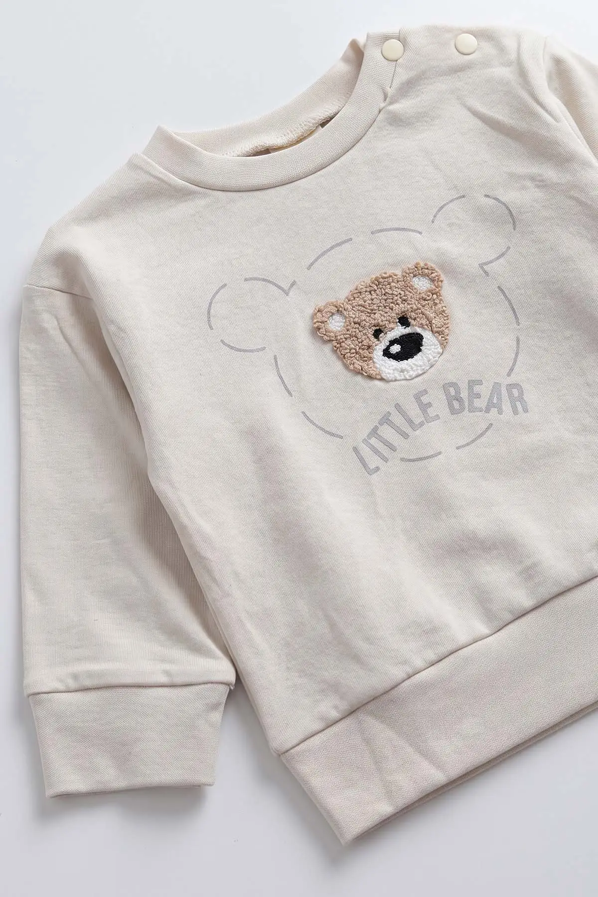 Gri (6-18 Ay)Bear Süzene Nakışlı Çıtçıtlı Çimalı Erkek Bebek Takım 477309