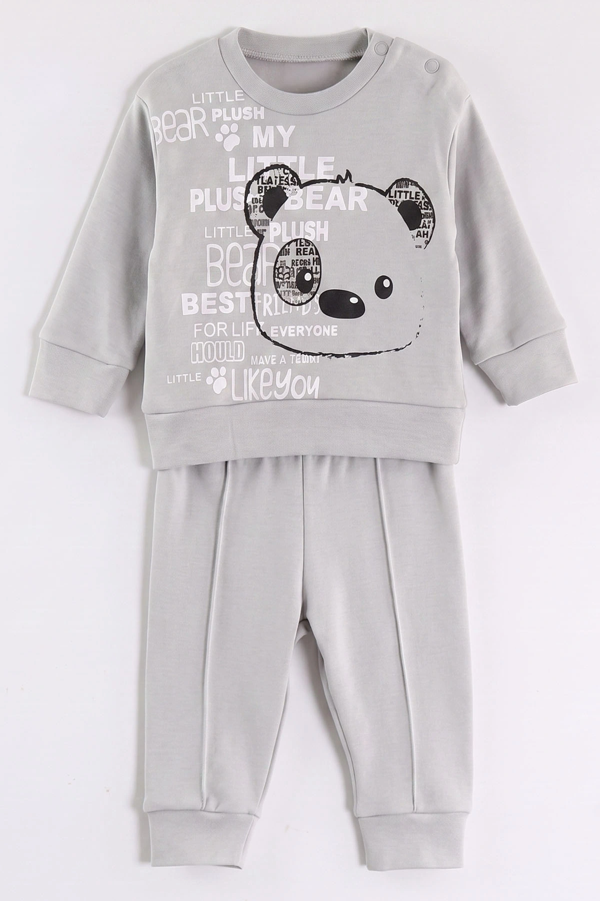 Gri (6-18 Ay)Bear Yazı Baskılı Çıtçıtlı Çimalı Erkek Bebek Takım 477938
