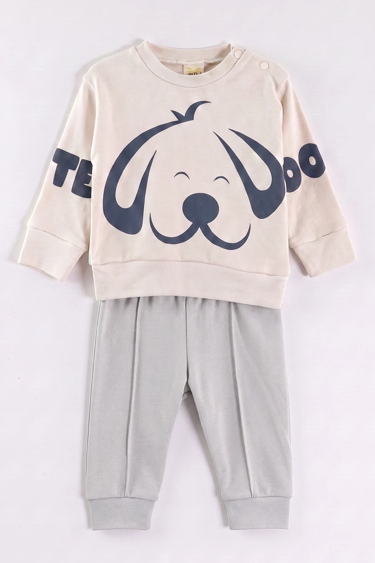 Gri (6-18 Ay)Cute Dog Baskılı Çıtçıtlı Çimalı Erkek Bebek Takım 477886