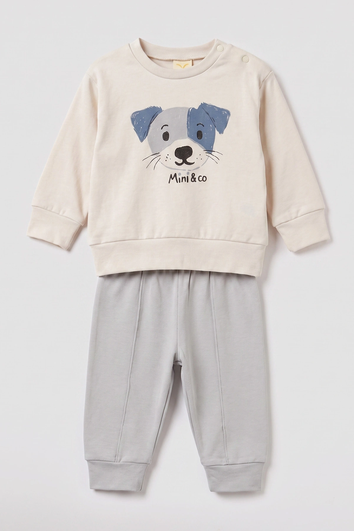 Gri (6-18 Ay)Köpek Baskılı Çıtçıtlı Çimalı Erkek Bebek Takım 477644