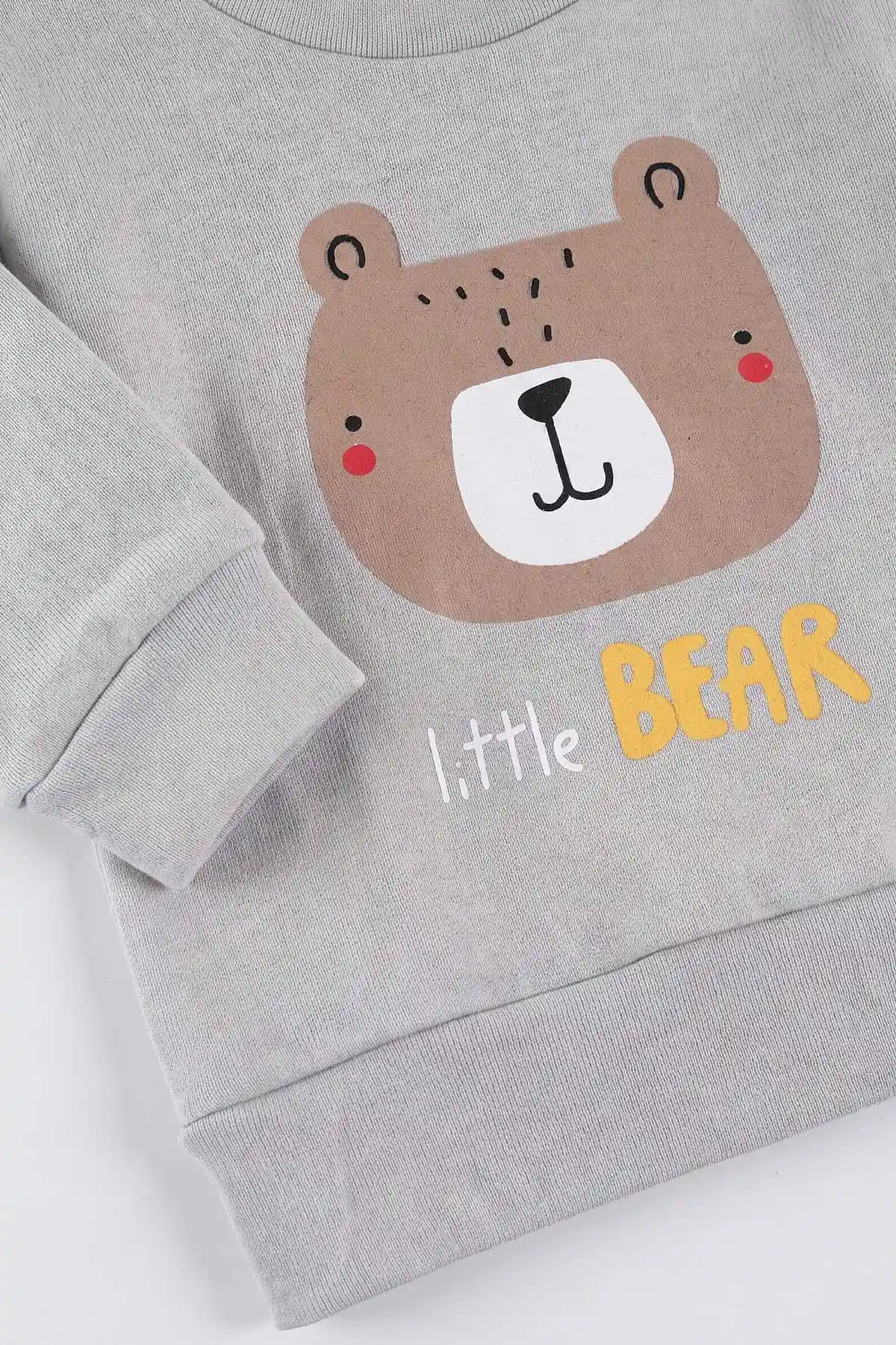 Gri (6-18 Ay)Little Bear Baskılı Çıtçıtlı Çimalı Erkek Bebek Takım 477953