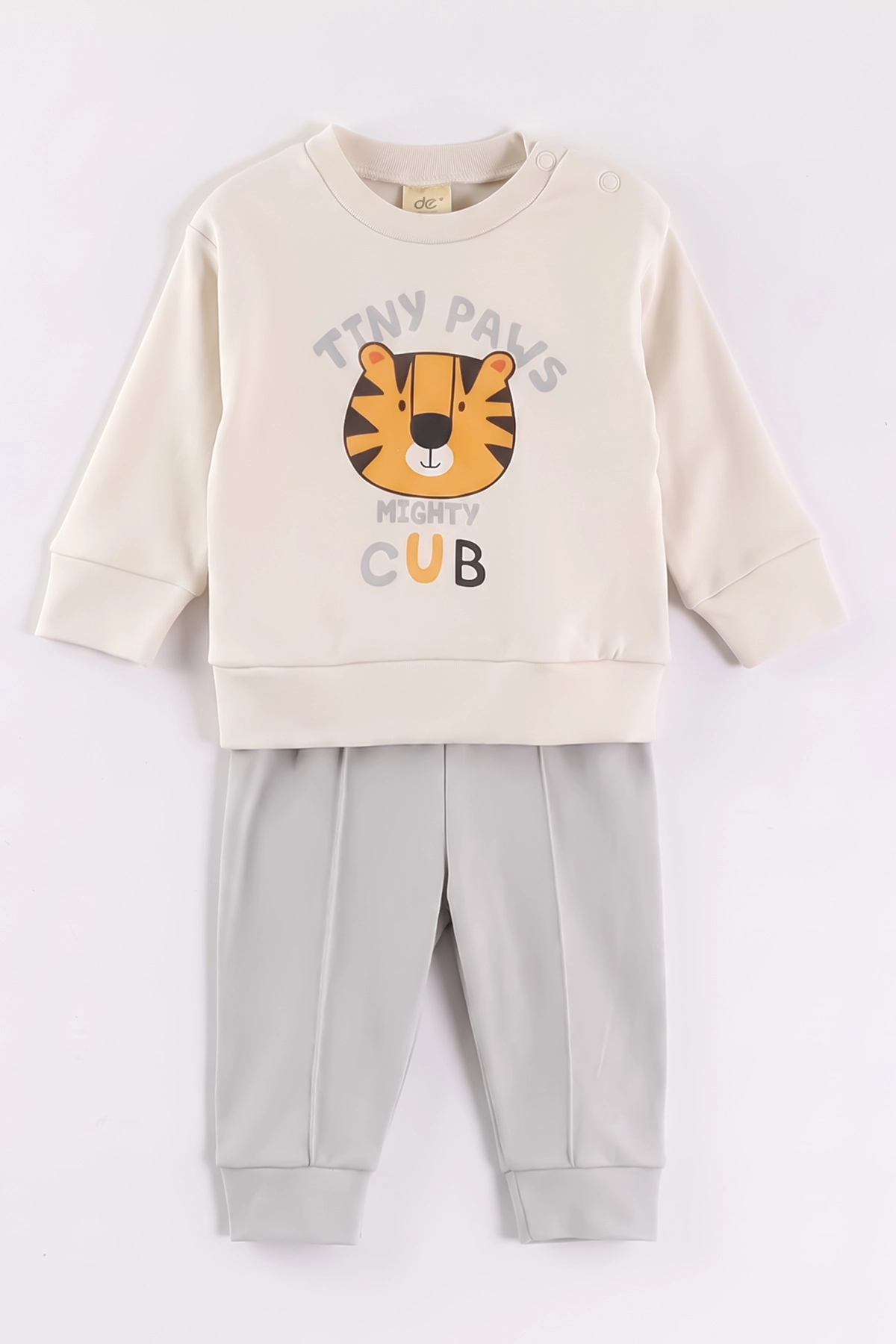 Gri (6-18 Ay)Tiny Paws Baskılı Çıtçıtlı Çimalı Erkek Bebek Takım 477856