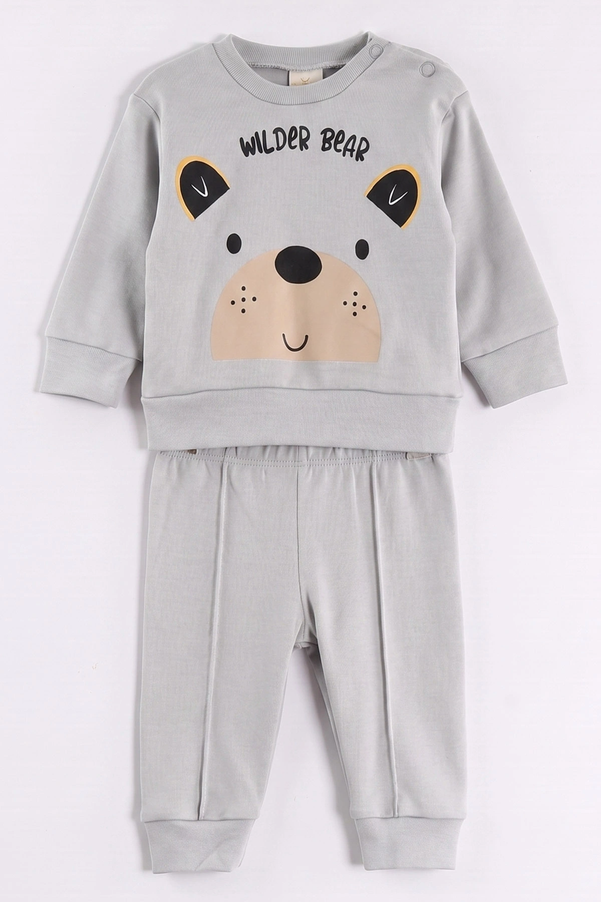Gri (6-18 Ay)Wild Bear Baskılı Çıtçıtlı Çimalı Erkek Bebek Takım 477927