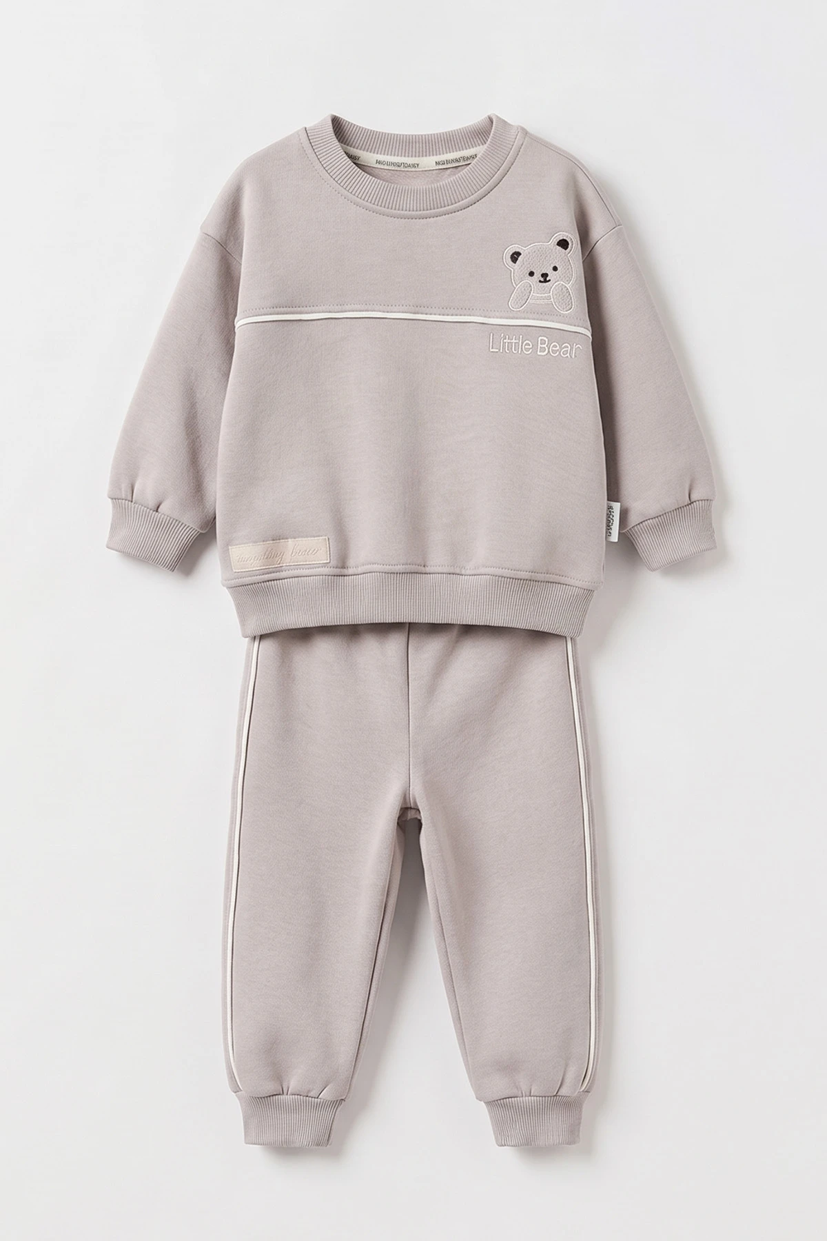 Gri (6-24 Ay) Little Bear Nakışlı Kıl Biyei İçi Şardonlu Erkek Bebek Kışlık Takım 495708